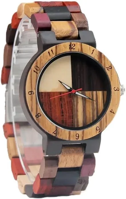 ساعت مچی چوبی униsex – ساعت مچی کوارتز چوبی رنگارنگ – ساعت آنالوگ سبک و سازگار با محیط زیست برای آقایان و بانوان – بند چوبی طبیعی (جعبه شامل نمی شود)