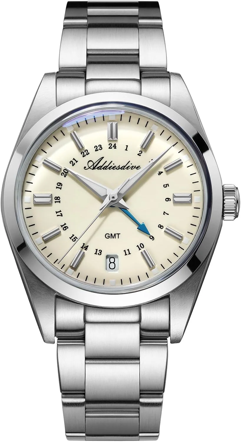 ساعت مچی مردانه ADDIESDIVE مدل GMT با صفحه کوچک 36 میلی‌متری، ضد آب تا 100 متر، موتور Ronda 515-24H و بدنه استیل ضد زنگ