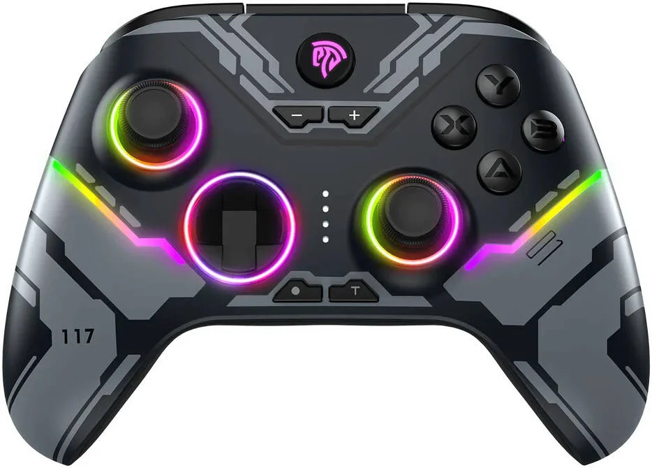 دسته بازی بی سیم EasySMX X15، نورپردازی RGB، اثر هال دوگانه، چند پلتفرمی، 2.4G/بلوتوث/سیمی، دکمه های قابل برنامه ریزی پشتی، دقت بدون دریفت، عمر طولانی، Mecha | X15