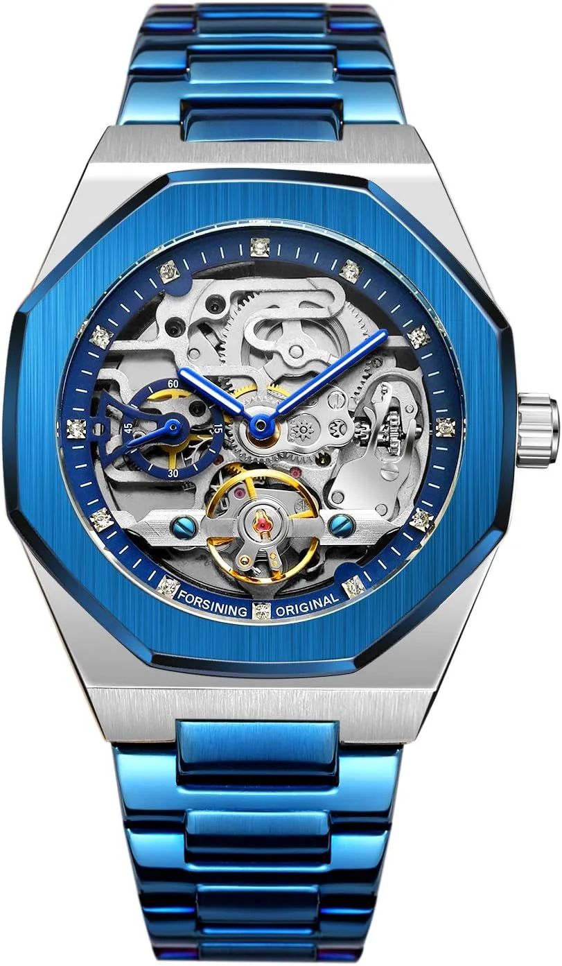 ساعت مچی مردانه فورسینگ مدل جدید 2024، لوکس، اتوماتیک، رنگ آبی و نقره ای، اسکلتون، ضد آب و استیل ضد زنگ. ساعت مچی مردانه فورسینگ مدل جدید 2024، لوکس، اتوماتیک، رنگ آبی و نقره ای، اسکلتون، ضد آب و استیل ضد زنگ.