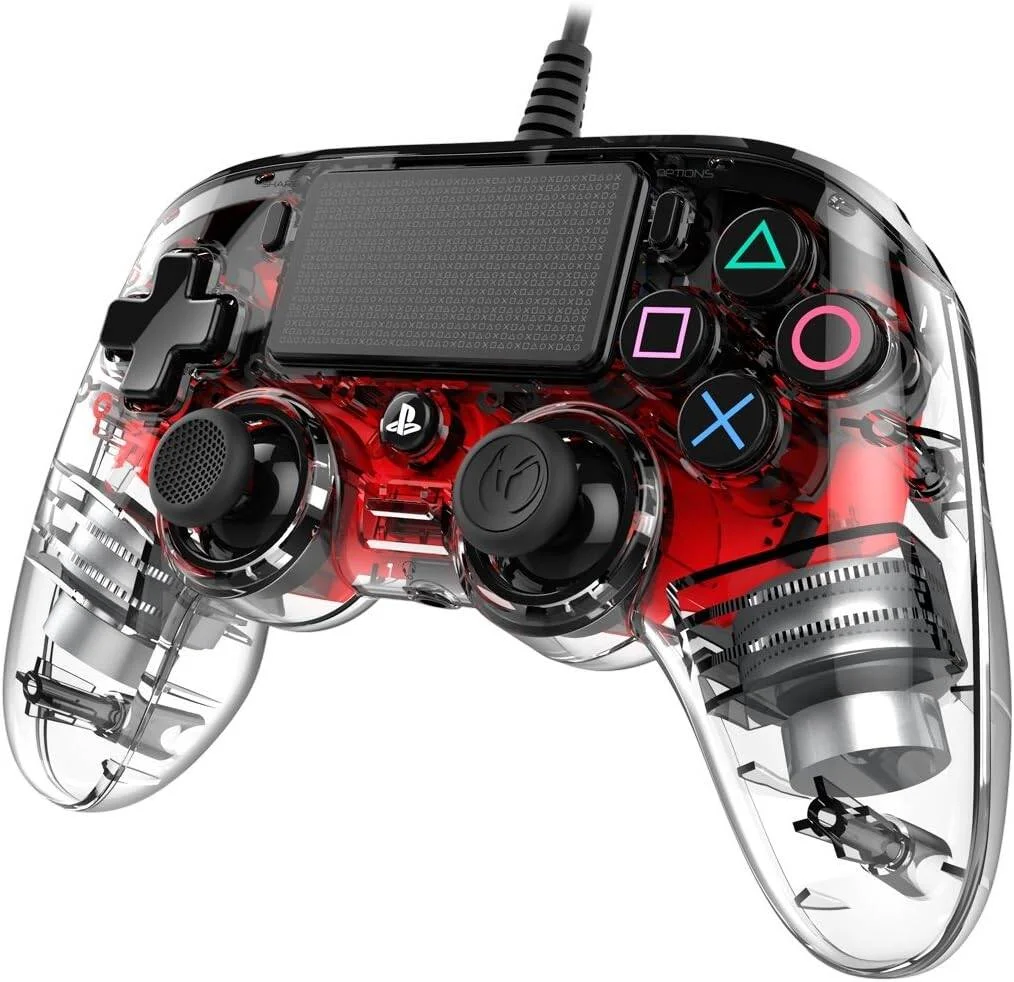 دسته بازی سیم دار قرمز شفاف PS4