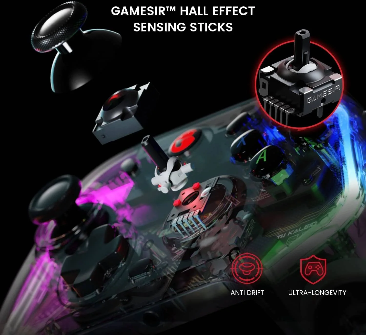 گیمپد شفاف RGB گیمینگ GameSir T4 Kaleid، کلیدهای لمسی، ژیروسکوپ 6 محوره داخلی، استیکهای اثر هال، کاملاً قابل تنظیم، برای PC/Switch/Android TV Box، Plug & Play | T4 Kaleid گیمپد شفاف RGB گیمینگ GameSir T4 Kaleid، کلیدهای لمسی، ژیروسکوپ 6 محوره داخلی، استیکهای اثر هال، کاملاً قابل تنظیم، برای PC/Switch/Android TV Box، Plug & Play | T4 Kaleid