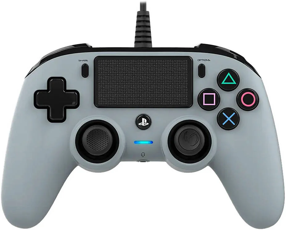 دسته بازی سیم دار جمع و جور Nacon، نشانگر LED بازیکن، موقعیت جوی استیک متقارن، طول کابل 300 سانتی متر، برای ویندوز و PS4، خاکستری | PS4OFCPADGREY