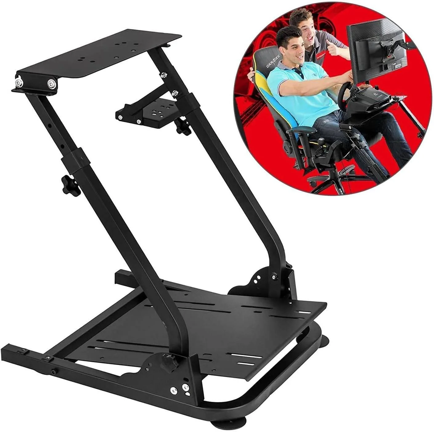 پایه فرمان مسابقه Chulovs برای فرمان های Logitech G920/G25/G27/G29، شبیه ساز رانندگی، شامل پدال و دنده نمی شود، مشکی | B0922F1RVW