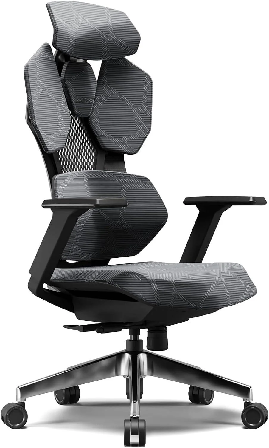 صندلی گیمینگ AFTERWORK - صندلی گیمینگ ارگونومیک ممتاز کروم مشکی با مکانیزم چند منظوره، بالابر گازی کلاس 4، چرخ های PU، آویز لباس، پایه نایلونی 700 میلی متری