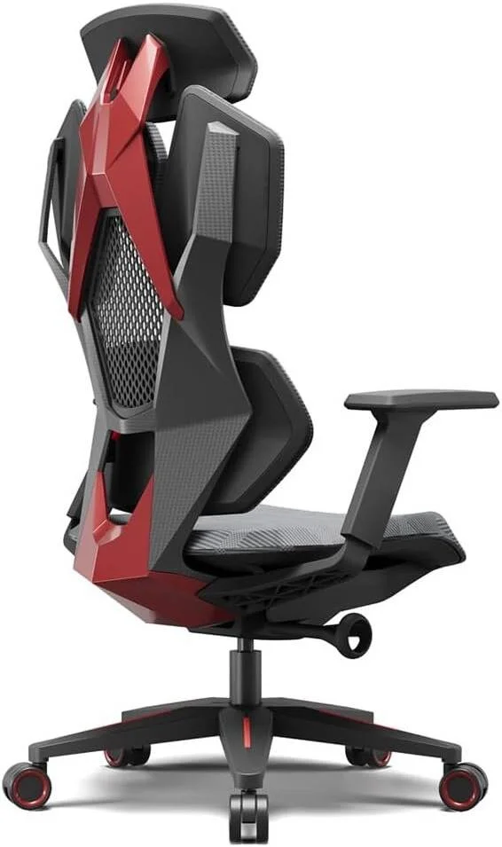 صندلی گیمینگ ارگونومیک مشکی قرمز AFTERWORK با مکانیزم چند منظوره، جک گازی کلاس 4، چرخ های PU، آویز لباس، پایه نایلونی 700 میلی متری