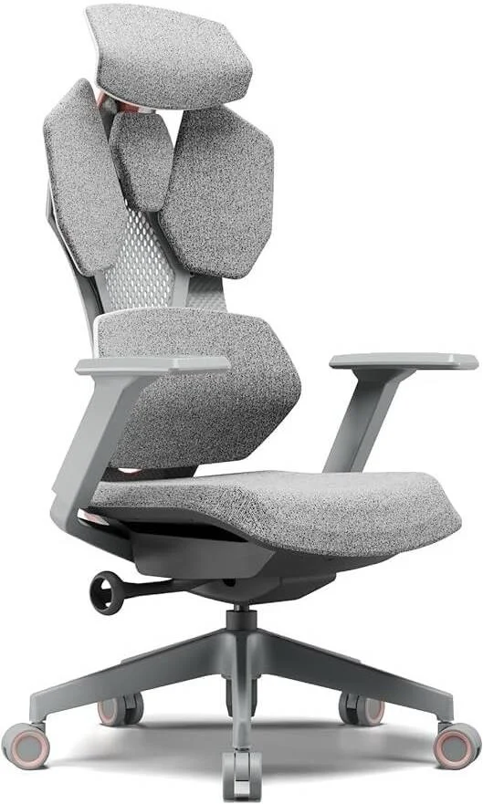 صندلی گیمینگ ارگونومیک ممتاز سفید صورتی AFTERWORK با مکانیزم چند منظوره، بالابر گازی کلاس 4، چرخ های PU، آویز لباس، پایه نایلونی 700 میلی متری