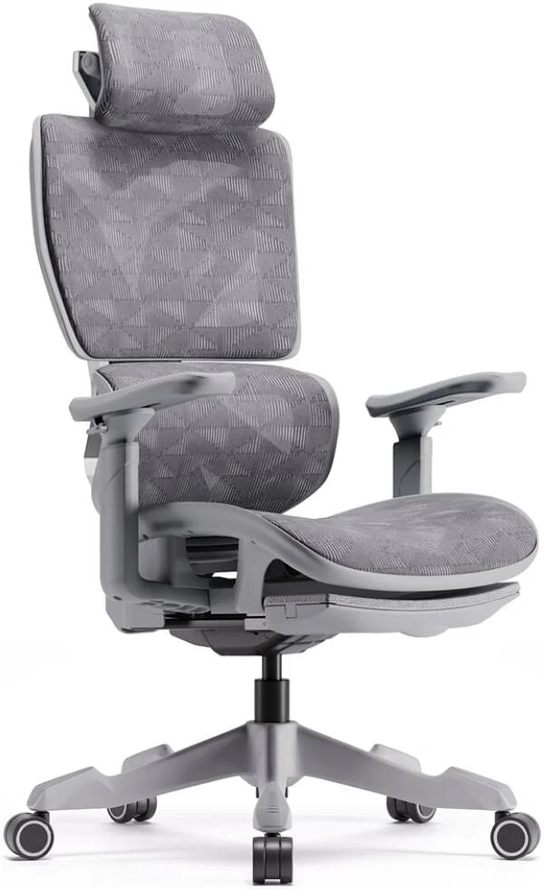 صندلی گیمینگ فوق ارگونومیک AFTERWORK Xyrion نقره ای با زیرپایی، طراحی مدرن، تکیه گاه سر و دسته قابل تنظیم سه بعدی، توری تنفسی، سفید و نقره ای | Xyrion