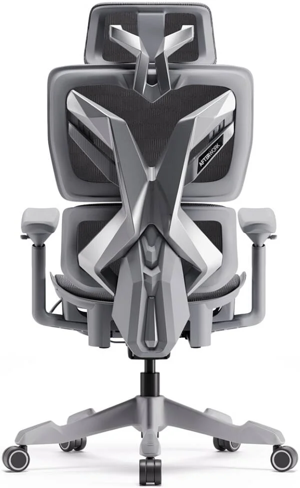 صندلی گیمینگ فوق ارگونومیک AFTERWORK Xyrion نقره ای با زیرپایی، طراحی مدرن، تکیه گاه سر و دسته قابل تنظیم سه بعدی، توری تنفسی، سفید و نقره ای | Xyrion