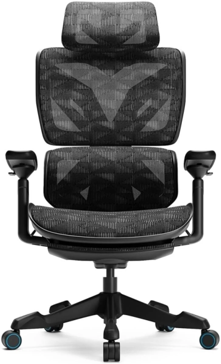 صندلی گیمینگ فوق ارگونومیک Afterwork Xyrion مشکی با زیرپایی، طراحی مدرن، تکیه گاه سر و دسته قابل تنظیم سه بعدی، توری تنفسی، مشکی و آبی | Xyrion