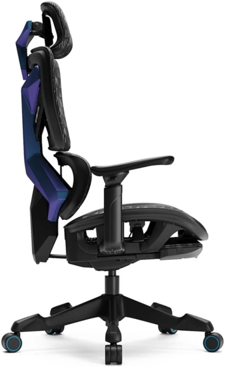 صندلی گیمینگ فوق ارگونومیک Afterwork Xyrion مشکی با زیرپایی، طراحی مدرن، تکیه گاه سر و دسته قابل تنظیم سه بعدی، توری تنفسی، مشکی و آبی | Xyrion