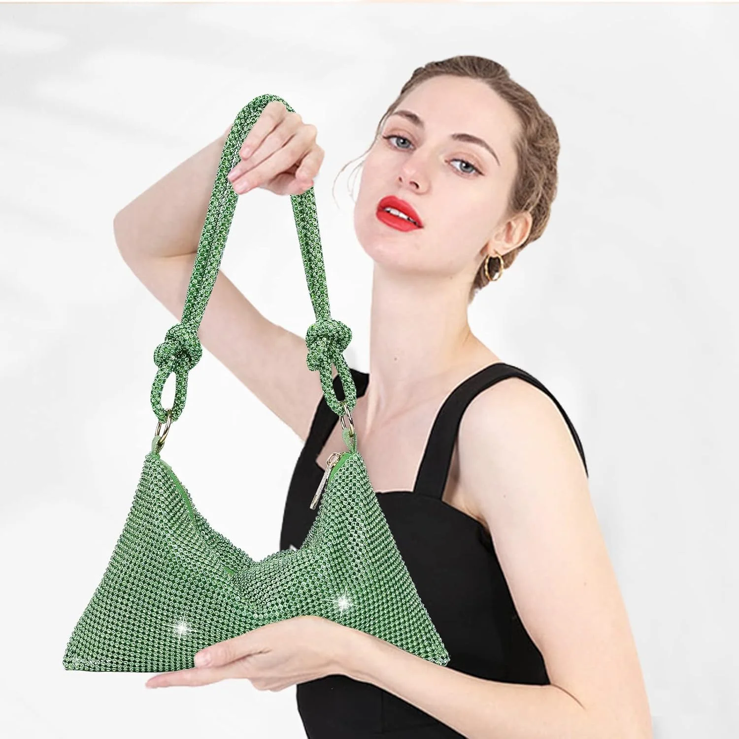 کیف دستی مجلسی زنانه MAKINGTEC با نگین های درخشان، کیف شب زنانه، کیف پول مجلسی، کیف دستی نگین دار درخشان برای مهمانی عروسی (سبز)