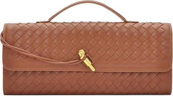 کیف دستی بافتنی زنانه MAKINGTEC - کیف مجلسی چرم مصنوعی با دسته جداشدنی، کیف دوشی/کراس بادی جادار برای مراسم و مهمانی های رسمی