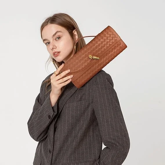 کیف دستی بافتنی زنانه MAKINGTEC - کیف مجلسی چرم مصنوعی با دسته جداشدنی، کیف دوشی/کراس بادی جادار برای مراسم و مهمانی های رسمی