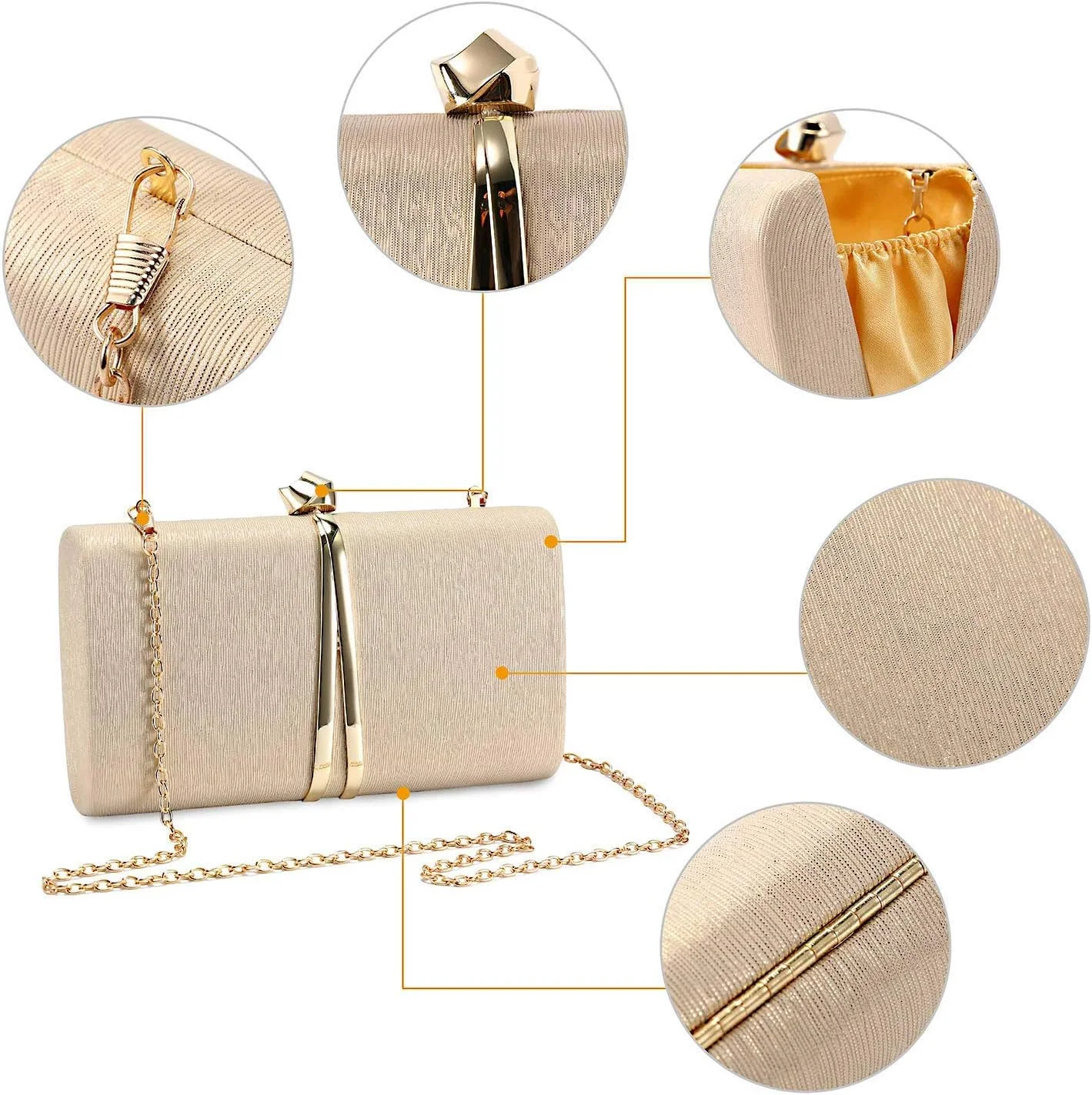 کیف دستی کلاچ MAKINGTEC، کیف مجلسی طلایی زنانه با زنجیر کوله پشتی، کیف پاکتی شیک برای مهمانی های عروسی و ضیافت ها