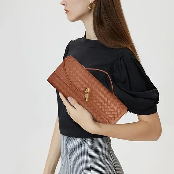 کیف دستی بافتنی زنانه MAKINGTEC - کیف مجلسی چرم مصنوعی با دسته جداشدنی، کیف دوشی/کراس بادی جادار برای مراسم و مهمانی های رسمی