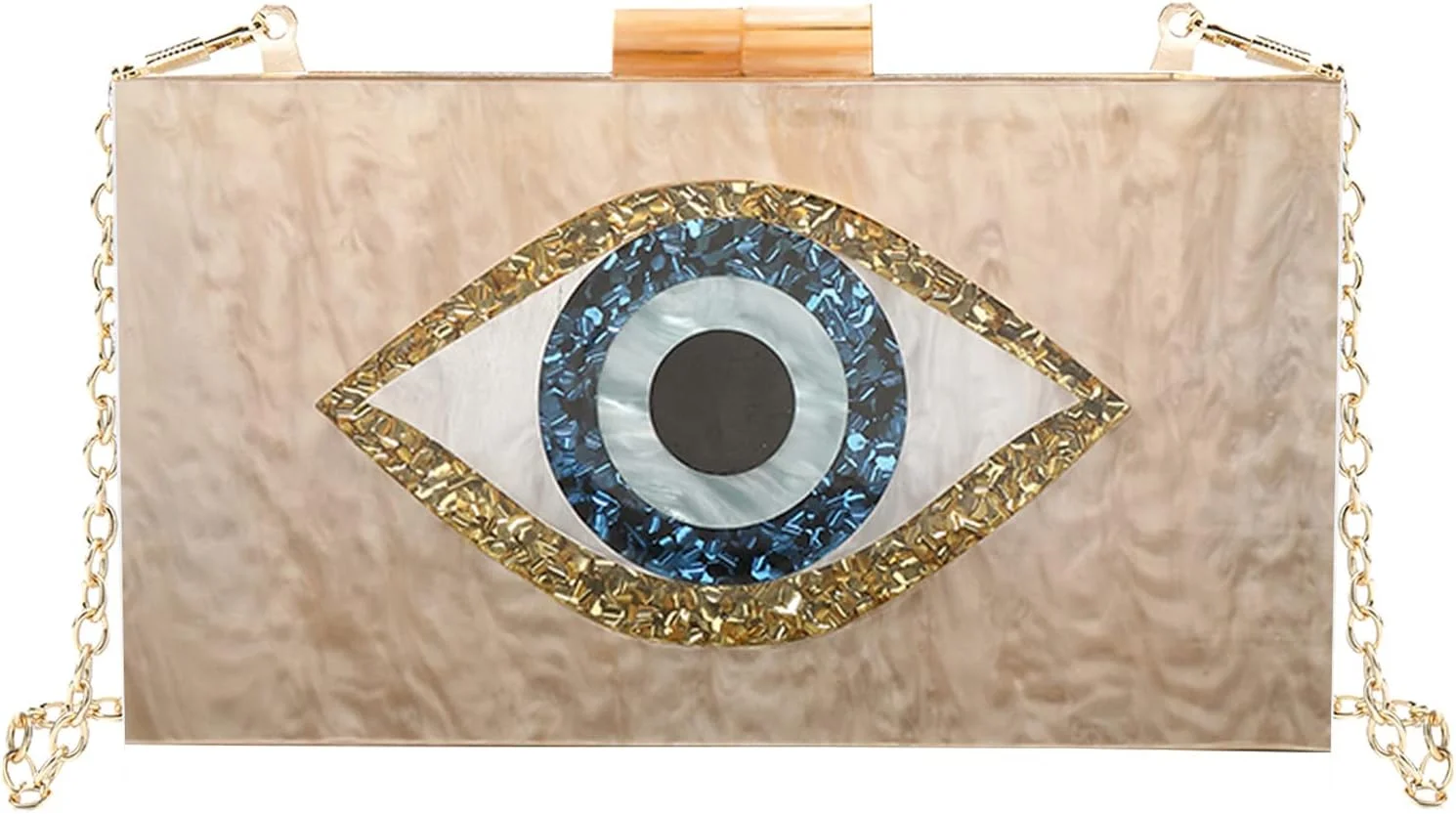 کیف دستی کلاچ زنانه LETODE - کیف کلاچ اکریلیک چشم نظر کیف شب کیف شانه زنجیری کیف دستی کراس بادی، 3-زردآلویی