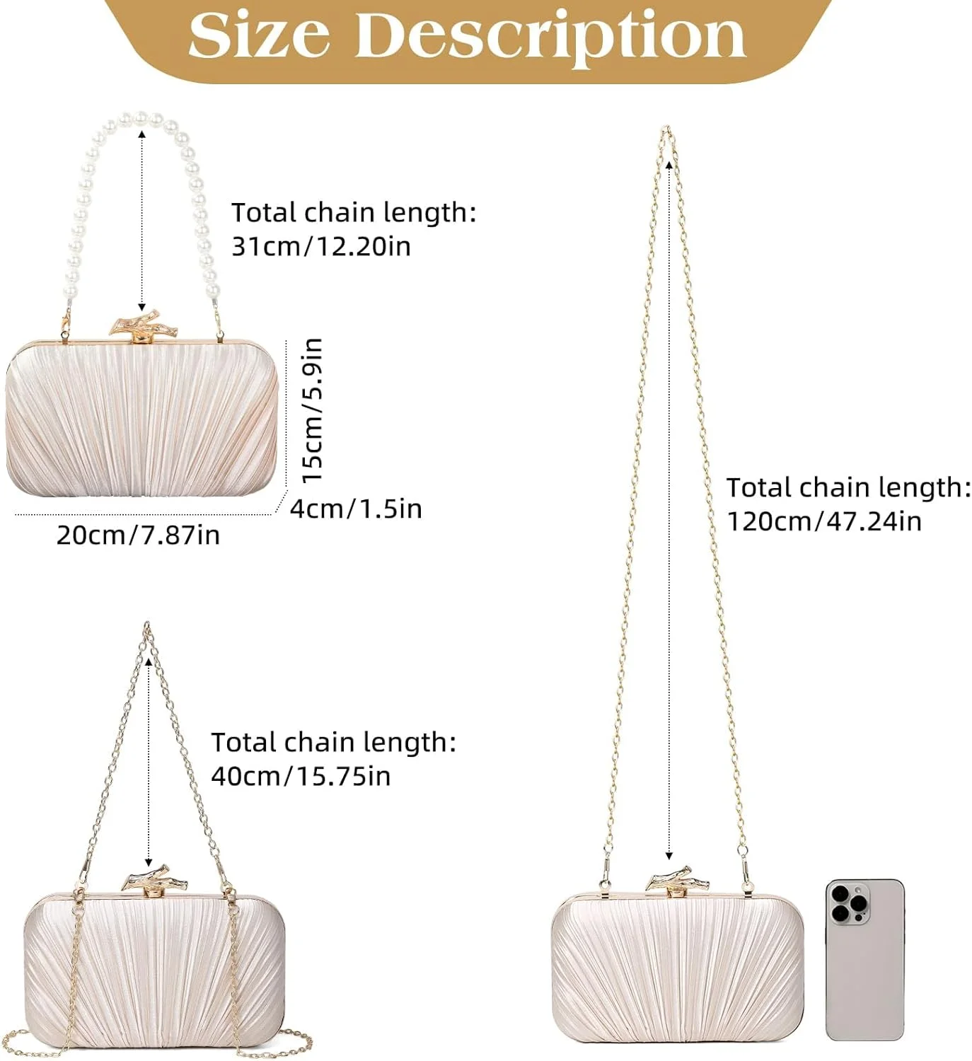 کیف دستی مجلسی زنانه، کیف کلاچ صدفی پلیسه ساتن، کیف بافته شیک و مد روز چرم PU رسمی برای مهمانی عروسی، کوکتل، جشن رقص و شام با زنجیر مرواریدی