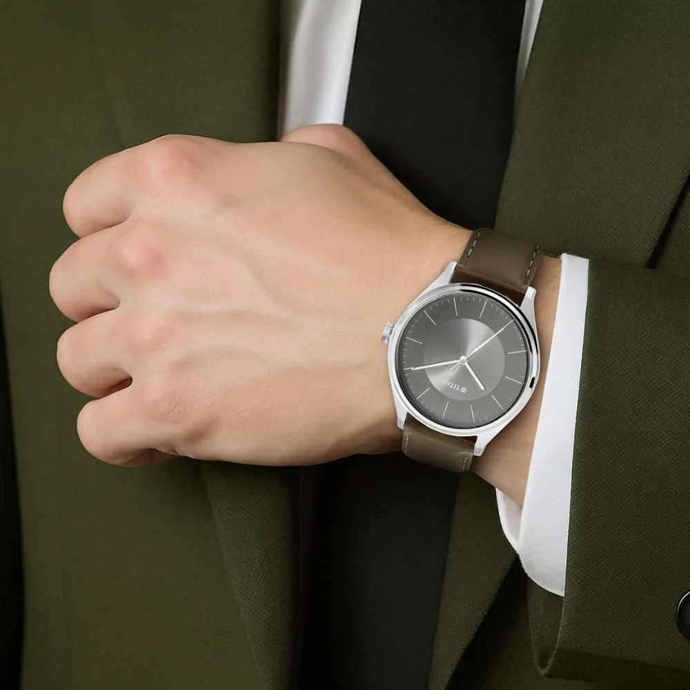 ساعت مچی عقربه‌ای مردانه تایتان مدل Workwear با بند چرمی - قهوه‌ای و نقره‌ای، بند