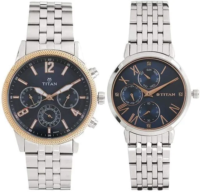 ساعت مچی عقربه ای تایتان مدل Bandhan با صفحه آبی، بند نقره ای، مناسب آقایان و بانوان - Nm17342569Km01 / Nl17342569Km01/Nr17342569Km01P