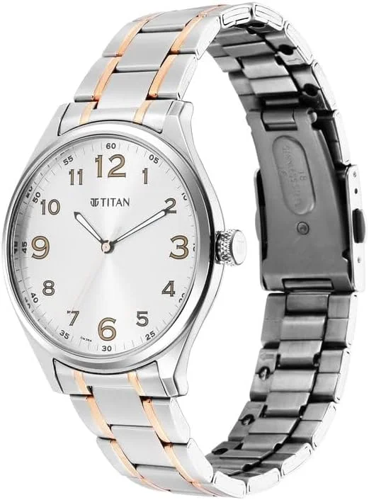 ساعت مچی مردانه تایتان ترندستر صفحه نقره ای سفید، بند ساعت مچی مردانه تایتان ترندستر صفحه نقره ای سفید، بند