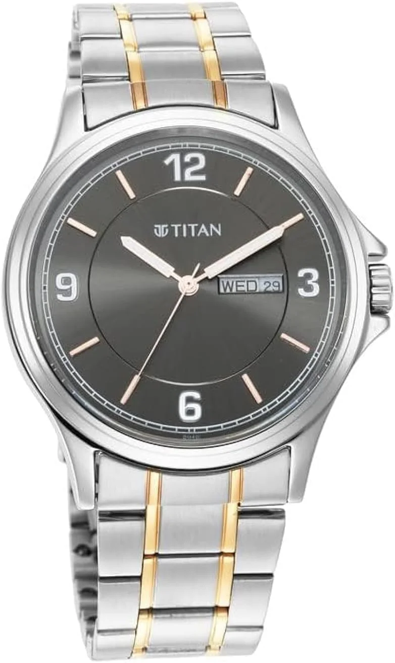 ساعت مچی آنالوگ مردانه تایتان Trendsetters با صفحه خاکستری، نقره ای و رزگلد، بند فلزی