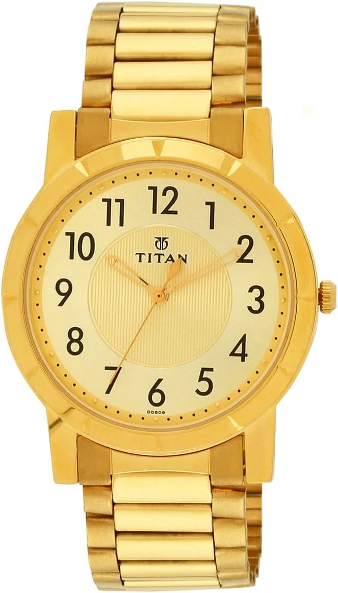 ساعت مچی مردانه تیتان مدل آنالوگ با صفحه طلایی از جنس استیل ضد زنگ - Nl1647Ym02/Nm1647Ym02، رنگ بند- طلایی