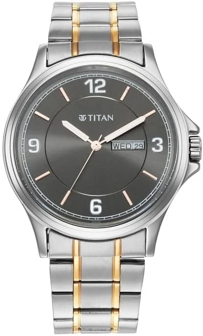 ساعت مچی آنالوگ مردانه تایتان Trendsetters با صفحه خاکستری، نقره ای و رزگلد، بند فلزی