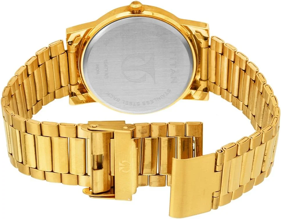 ساعت مچی مردانه تیتان مدل آنالوگ با صفحه طلایی از جنس استیل ضد زنگ - Nl1647Ym02/Nm1647Ym02، رنگ بند- طلایی