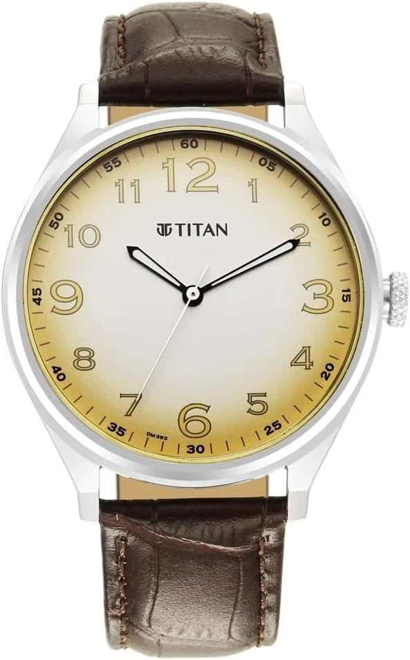 ساعت مچی مردانه تایتان ترندسترز با صفحه بژ و بند چرمی