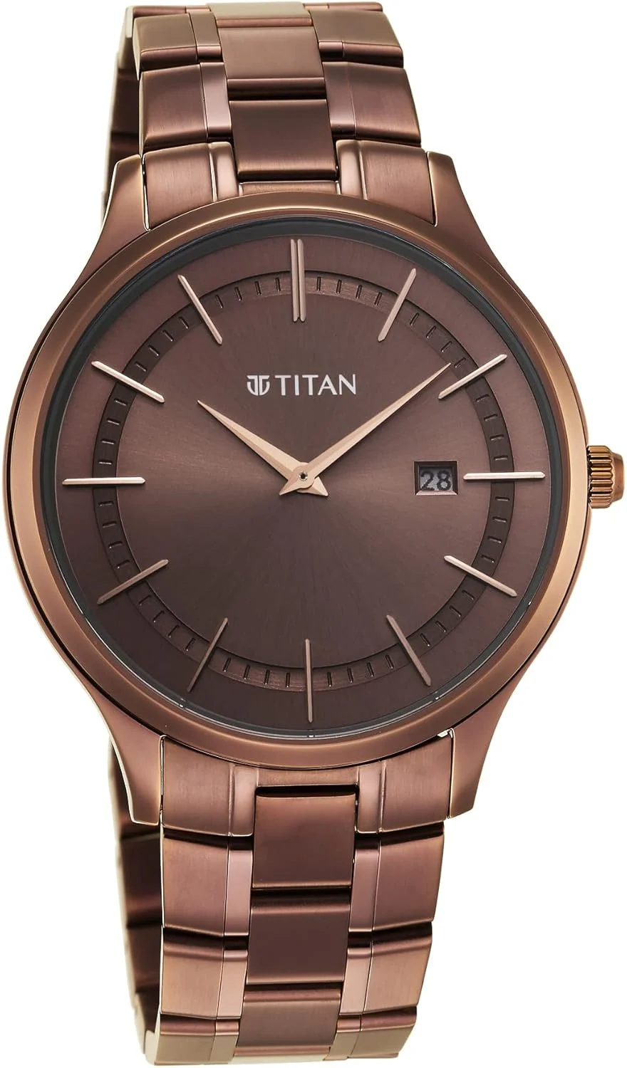 ساعت مچی مردانه تیتان استیل ضد زنگ با صفحه قهوه ای مدل 90142Qm05، رنگ بند-قهوه ای