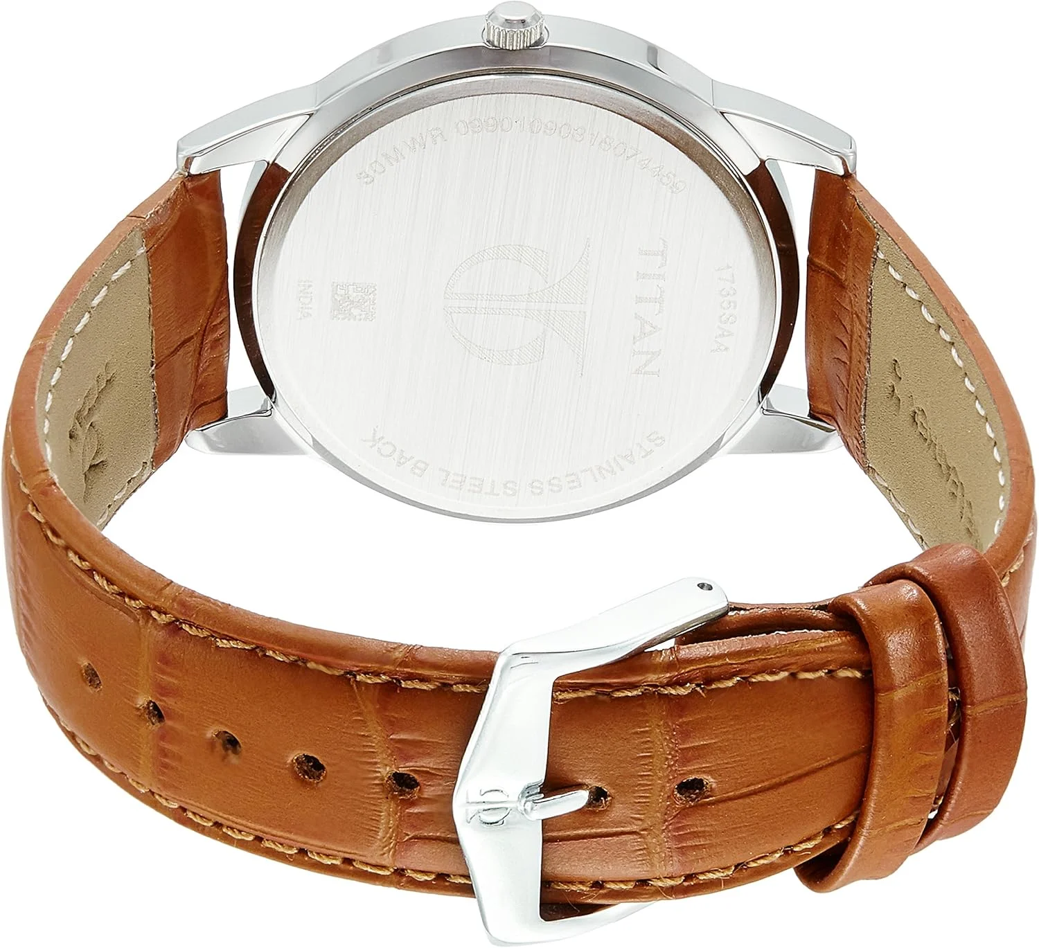 ساعت مچی مردانه تیتان با صفحه نقره ای و بند چرمی رنگی - 1735SL01