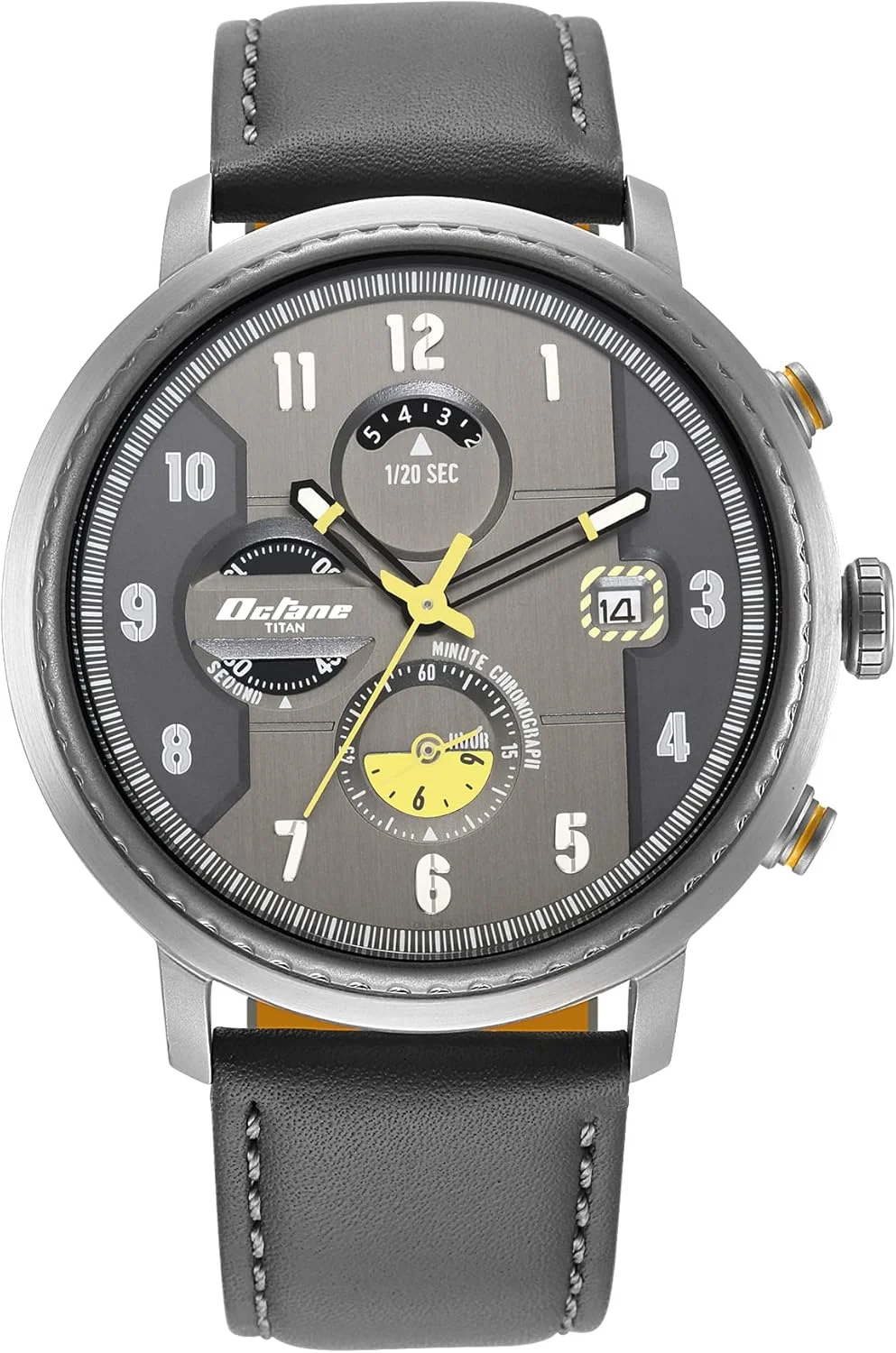 ساعت مچی مردانه آنالوگ تایتان مدل Octane-Aerobatics Collection با صفحه مشکی - 1857KL01/NR1857KL01 بند چرمی اصل، بند خاکستری
