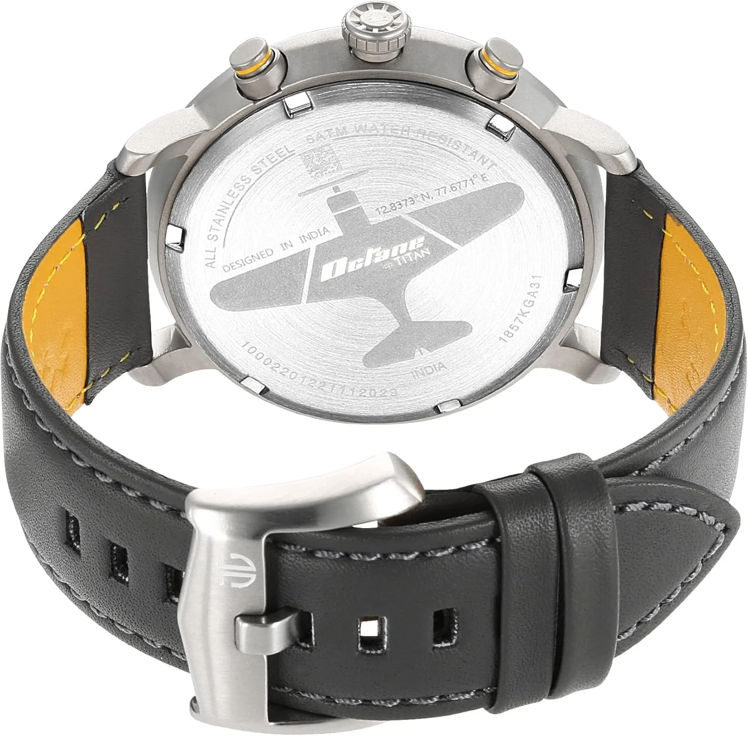 ساعت مچی مردانه آنالوگ تایتان مدل Octane-Aerobatics Collection با صفحه مشکی - 1857KL01/NR1857KL01 بند چرمی اصل، بند خاکستری