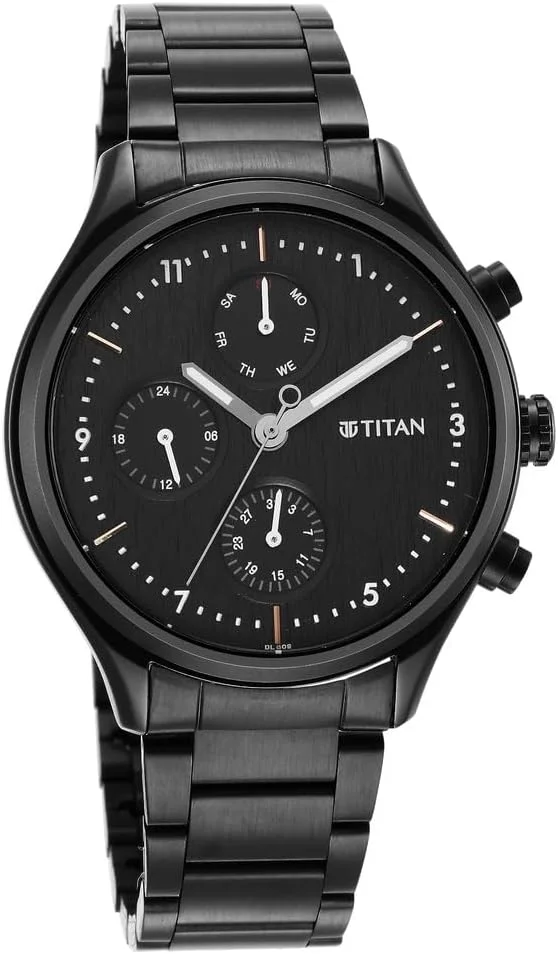 ساعت مچی آنالوگ مردانه تیتان مدل Neo VI Phase II با صفحه مشکی و بند استیل ضد زنگ - سایز 42 میلی متر، مدل 1803NM01، مشکی
