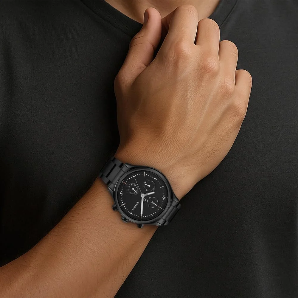 ساعت مچی آنالوگ مردانه تیتان مدل Neo VI Phase II با صفحه مشکی و بند استیل ضد زنگ - سایز 42 میلی متر، مدل 1803NM01، مشکی