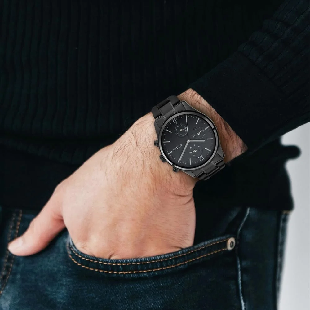 ساعت مچی مردانه تیتان مدل آنالوگ با صفحه مشکی - Nr1805Nm02، رنگ بند-مشکی