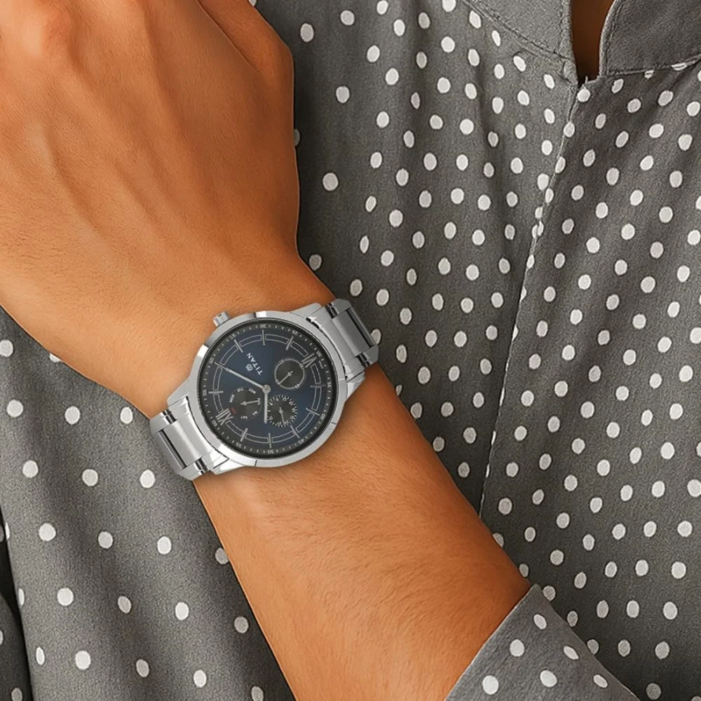 ساعت مچی مردانه تیتان مدل آنالوگ با صفحه آبی - Nr1769Sm01، رنگ بند - نقره ای