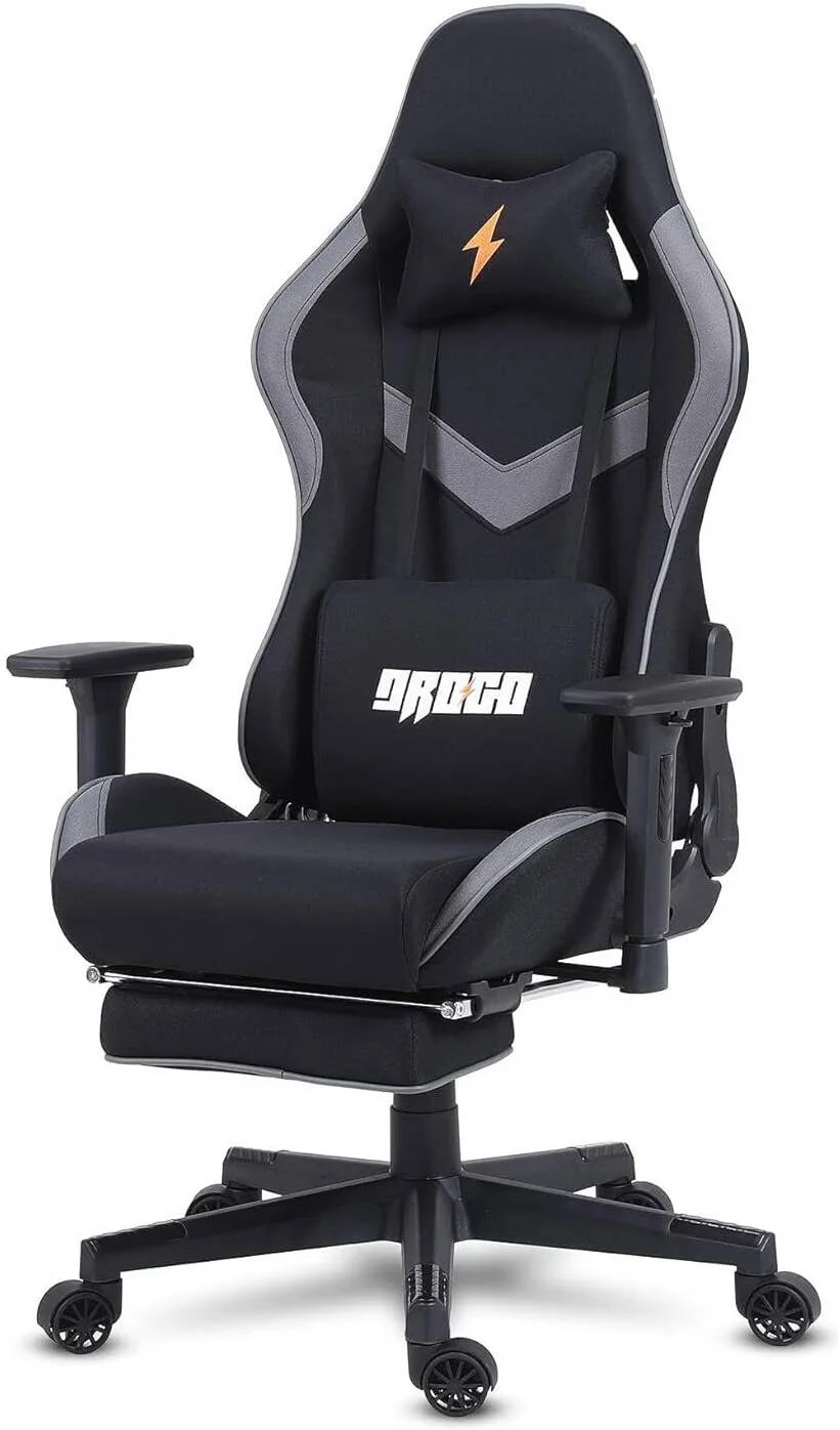 صندلی گیمینگ چند منظوره ارگونومیک BAYBEE Drogo با قابلیت تنظیم 7 جهته صندلی، دسته 3D، پارچه، پشتی سر، بالش ماساژور کمری USB، صندلی میز اداری با پشتی کاملاً خوابیده و زیرپایی، مشکی | DGC002