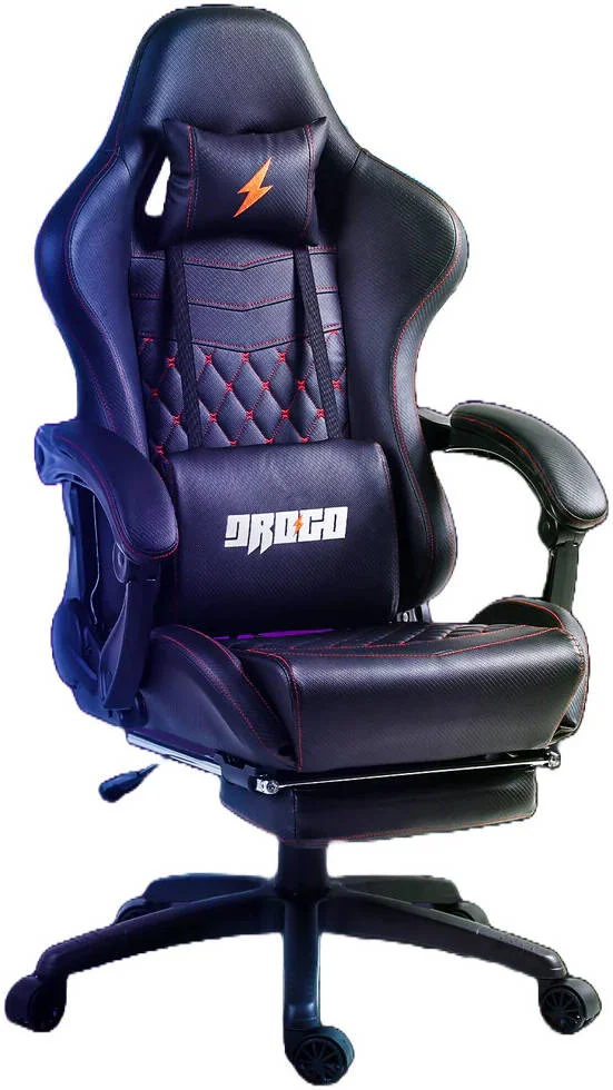 صندلی گیمینگ چند منظوره ارگونومیک BAYBEE Drogo با قابلیت تنظیم 7 جهته صندلی، ماساژور سر و USB، بالش کمری چرمی PU، صندلی خانگی و اداری با تکیه گاه کاملاً خوابیده و زیرپایی، مشکی | DGC001