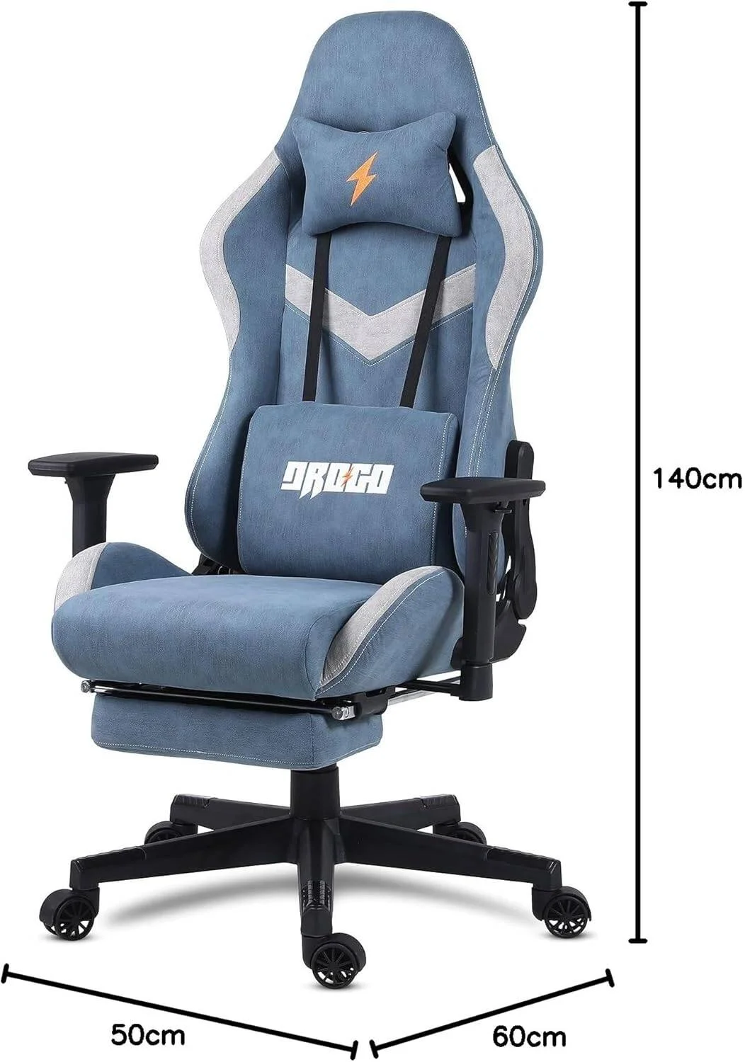 صندلی گیمینگ چند منظوره و ارگونومیک BAYBEE Drogo با قابلیت تنظیم 7 جهته صندلی، دسته 3D، پارچه، پشتی سر، بالش ماساژور کمری USB، صندلی میز اداری با تکیه گاه کامل و زیرپایی، آبی | DGC002
