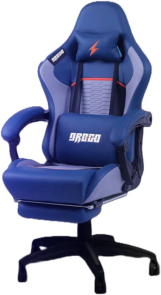 صندلی گیمینگ چند منظوره ارگونومیک BAYBEE Drogo با قابلیت تنظیم 7 جهته صندلی، ماساژور سر و USB، بالش کمری چرمی PU، صندلی خانگی و اداری با تکیه گاه کاملاً خوابیده و زیرپایی، آبی | DGC003