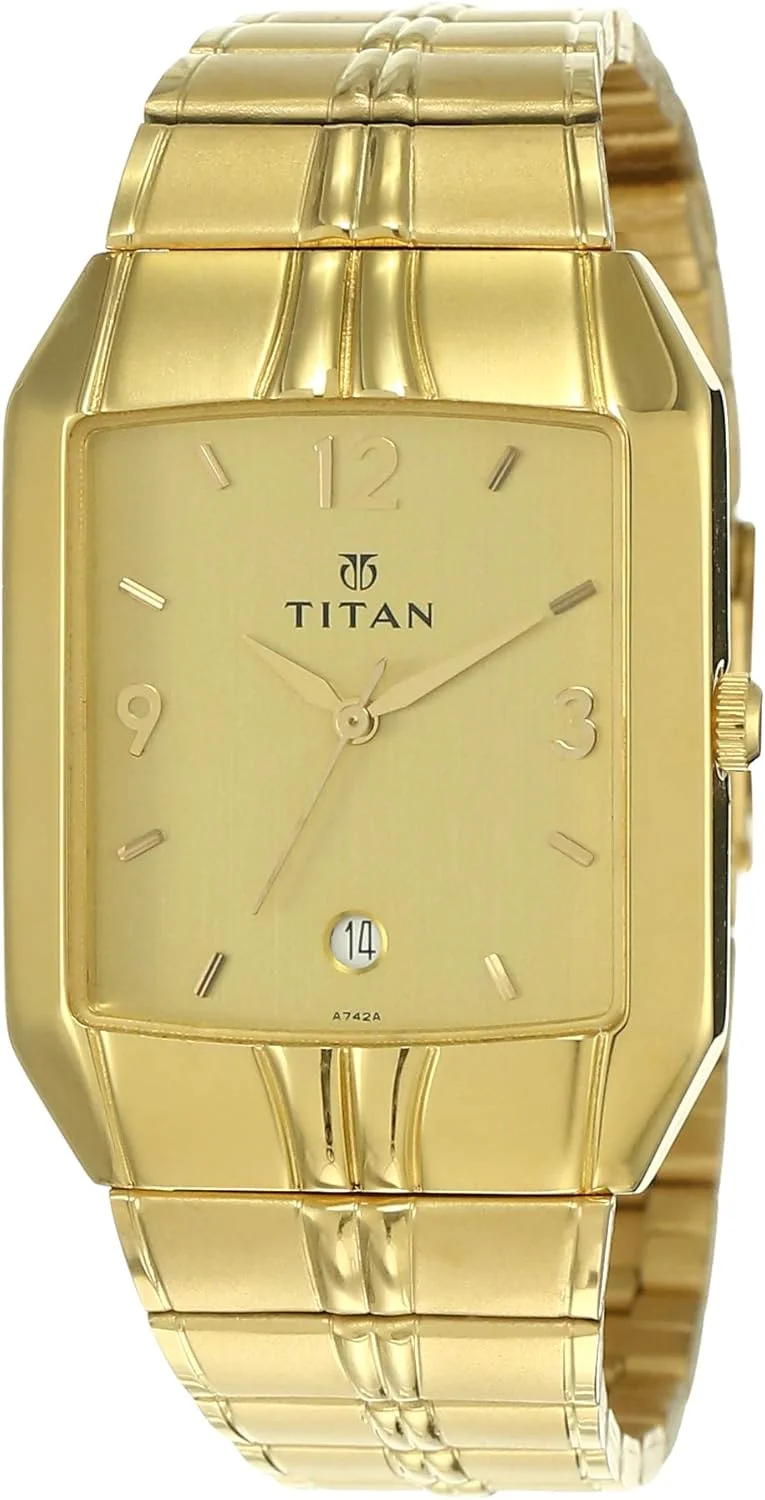 ساعت مچی مردانه تایتان کارishma مدل آنالوگ با صفحه طلایی NM9264YM02/NN9264YM02/NR9264YM02، بند و بدنه استیل طلایی