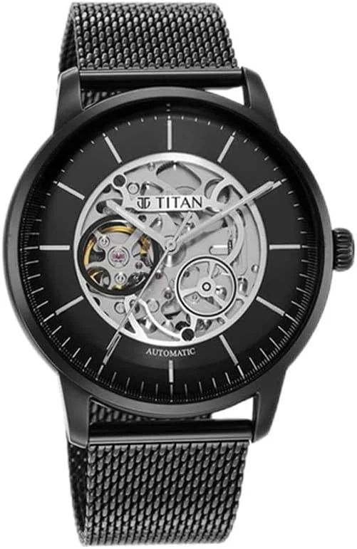 ساعت مچی مردانه تایتان اتوماتیک با صفحه مشکی و بند استیل - NS90110NM01