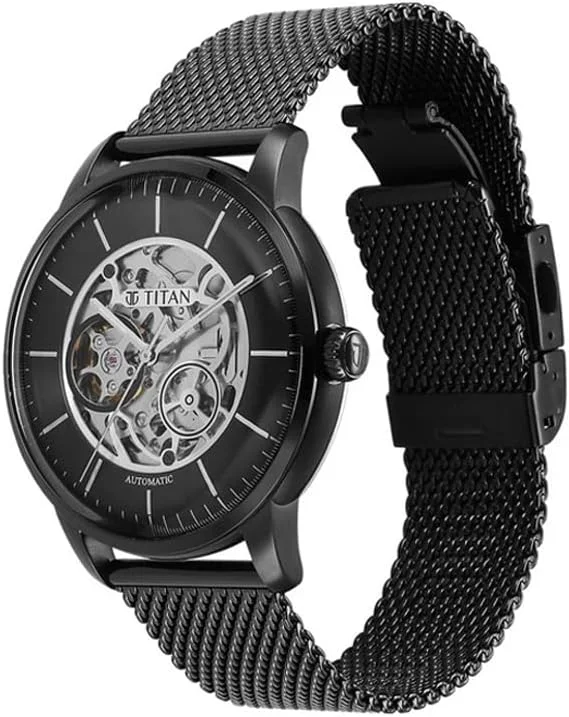 ساعت مچی مردانه تایتان اتوماتیک با صفحه مشکی و بند استیل - NS90110NM01