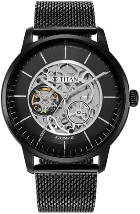 ساعت مچی مردانه تایتان اتوماتیک با صفحه مشکی و بند استیل - NS90110NM01