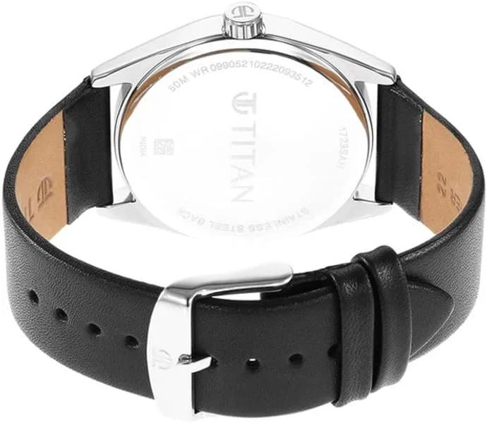 ساعت مچی مردانه تایتان مدل چرمی آنالوگ با صفحه آبی - 1729Sl07، رنگ بند - مشکی