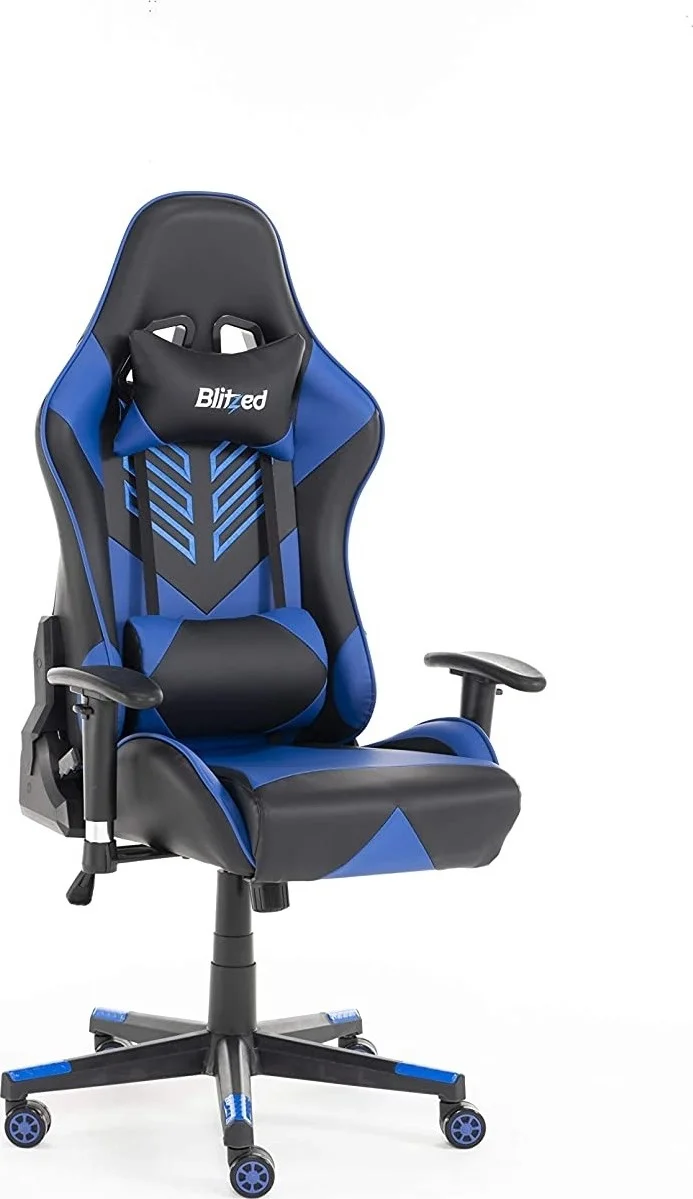 صندلی گیمینگ طرح مسابقه ای چرم مصنوعی بلیتز بدون بالشتک سر و کوسن کمری و بدون زیرپایی - آبی