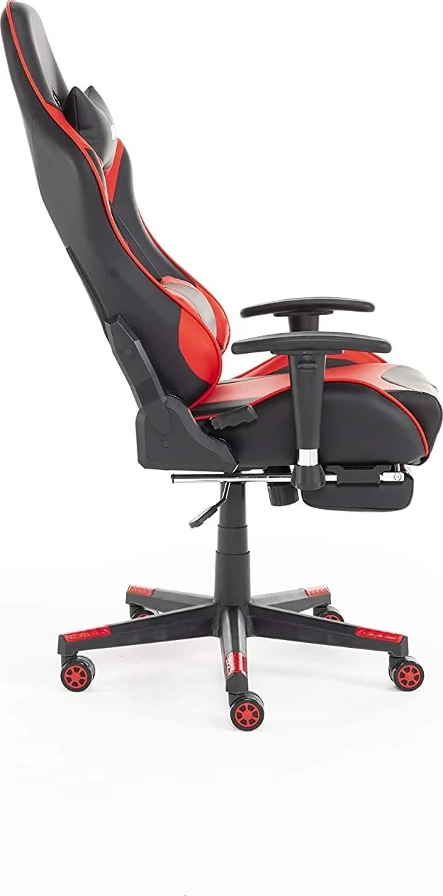 صندلی گیمینگ طرح مسابقه ای چرم مصنوعی آدونیس بلیتز با بالشتک سر و کوسن کمری و زیرپایی - قرمز