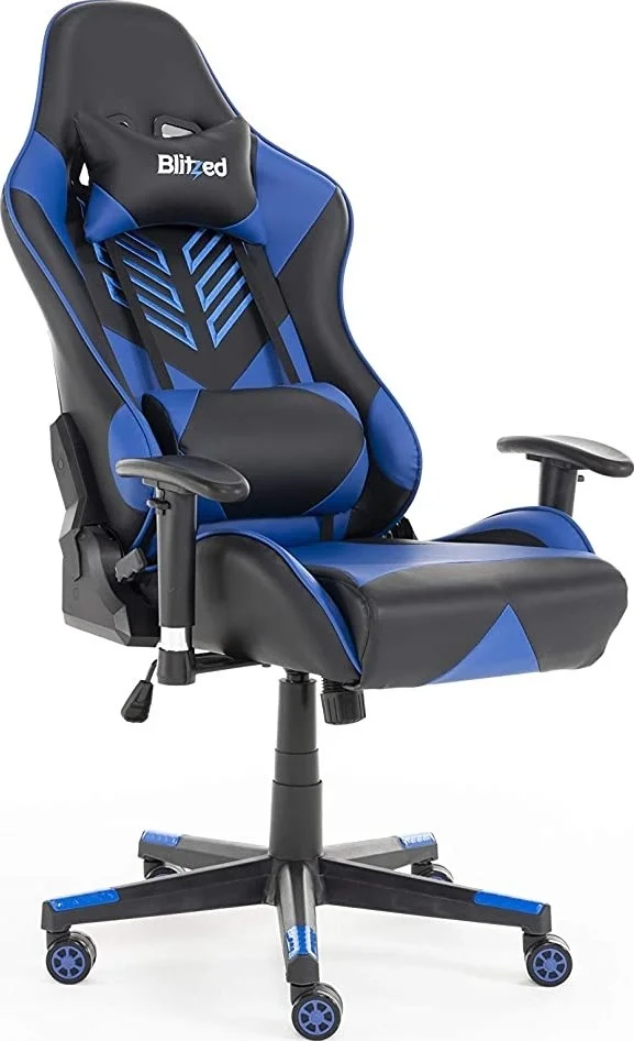 صندلی گیمینگ طرح مسابقه ای چرم مصنوعی بلیتز بدون بالشتک سر و کوسن کمری و بدون زیرپایی - آبی